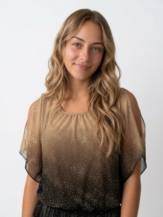 Dressbarn Tops - Dressbarn Women's Gold Ombre Glitter Blouse Size S Flutter Sleeve